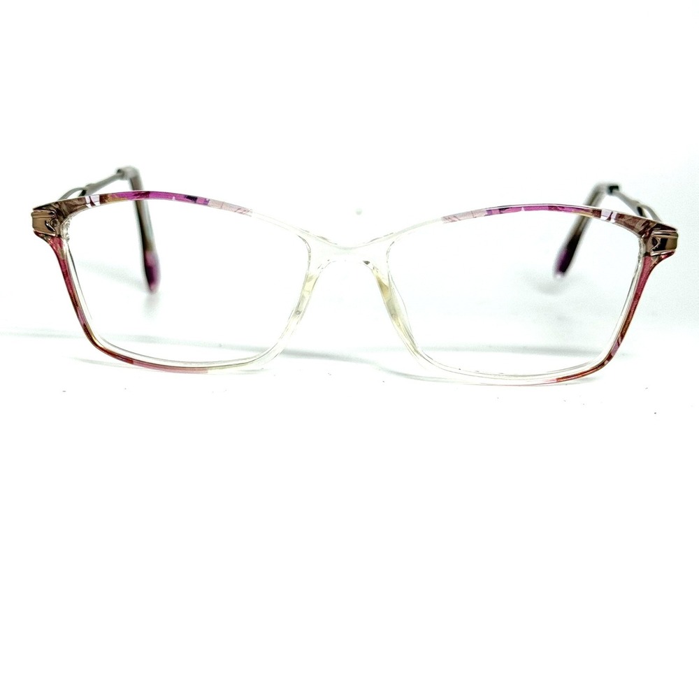 Clear Pink Floral Brow Rectangular Eyeglass Frames with Rhinestone Temples